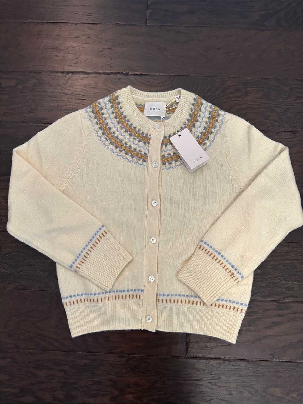 NWT DĂEN Olympe Cardigan S Gateau Annecy Fair Isle Wool Cashmere Ivory - Picture 7 of 13